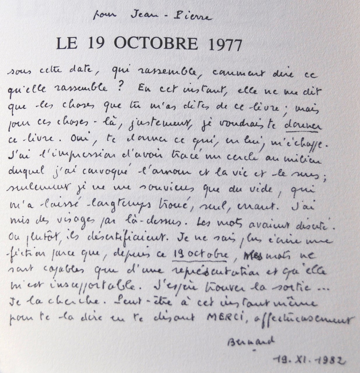 SINTIVE (Jean-Pierre) - Dans les moments - Lettre verticale de Bernard